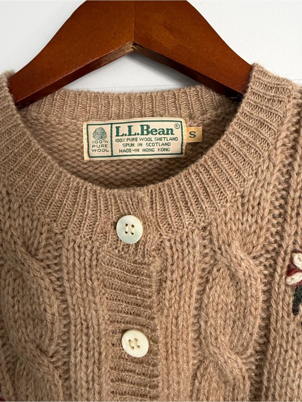 Vintage L.L. Bean Cardigan Sweater Shetland 100% Wool